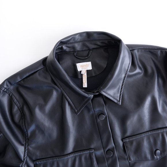 Laundry By Shelli Segal Black Faux Leather Button Shacket Jacket Size Large - Picture 13 of 16
